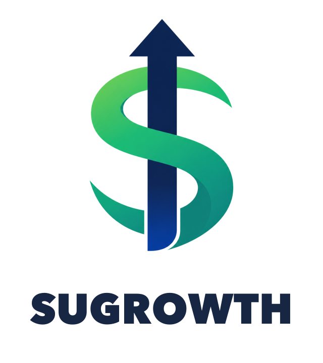 Sugrowth full logo with upward arrow dollar mark and wordmark